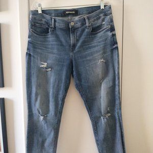 Express Mid Rise Medium Wash Distressed REPREVE Ankle Legging Jeans